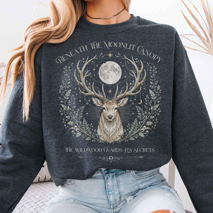 Sweatshirt Dark Heather / S Beneath the Moonlit Canopy Crewneck Sweatshirt The Mystic Eden