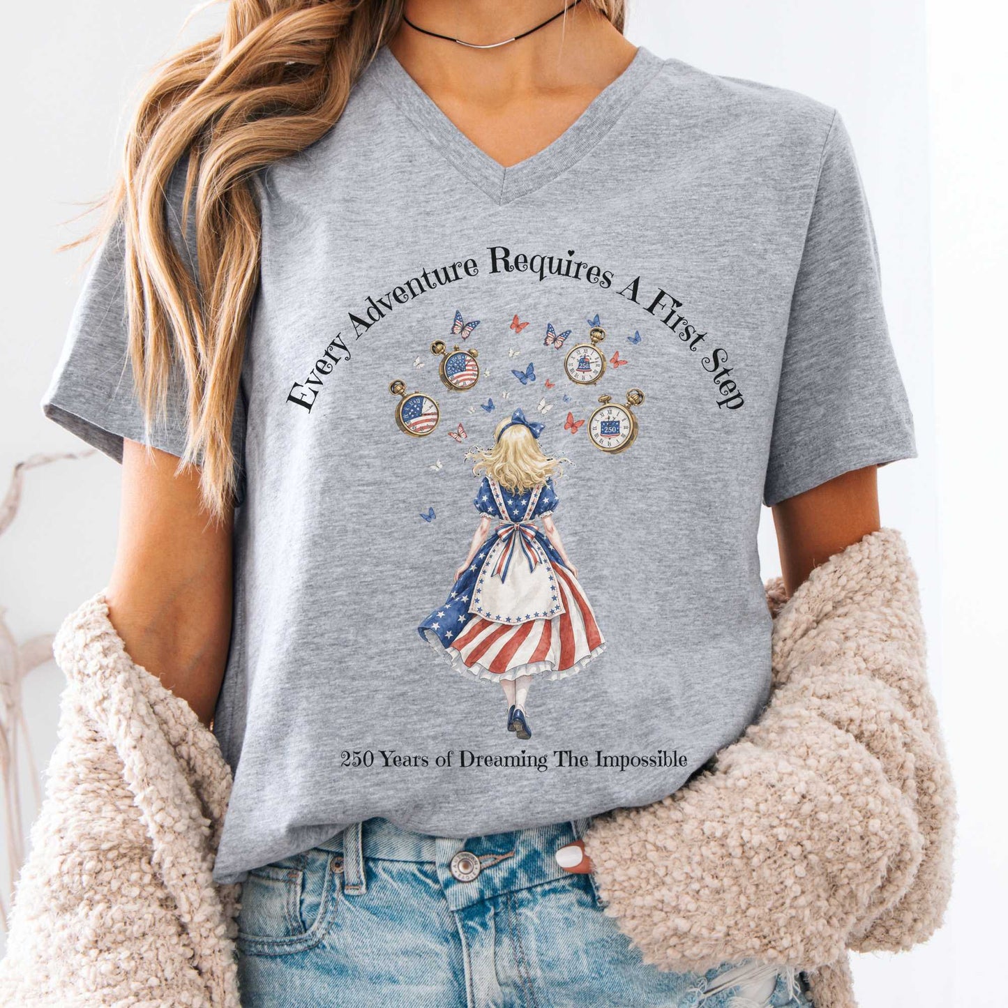 V-neck Athletic Heather / S 250 Years of Dreaming the Impossible American Alice V-Neck The Mystic Eden