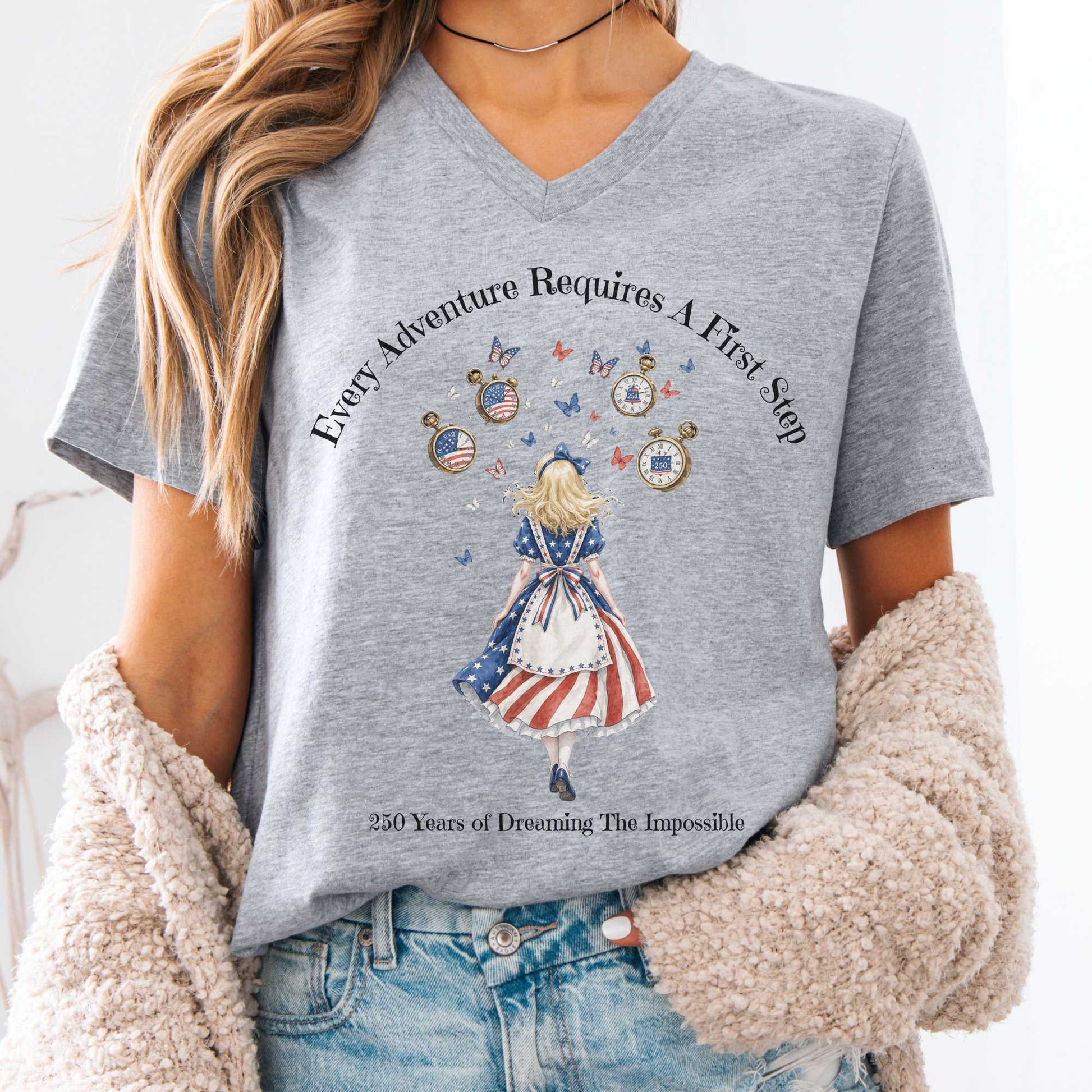 V-neck Athletic Heather / S 250 Years of Dreaming the Impossible American Alice V-Neck The Mystic Eden