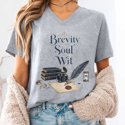 V-neck Athletic Heather / S Brevity Is the Soul of Wit Shakespeare Literary V-Neck The Mystic Eden