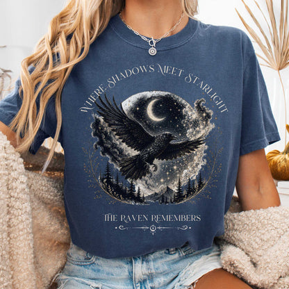 T-Shirt Denim / S Where Shadows Meet Starlight Raven T-Shirt The Mystic Eden