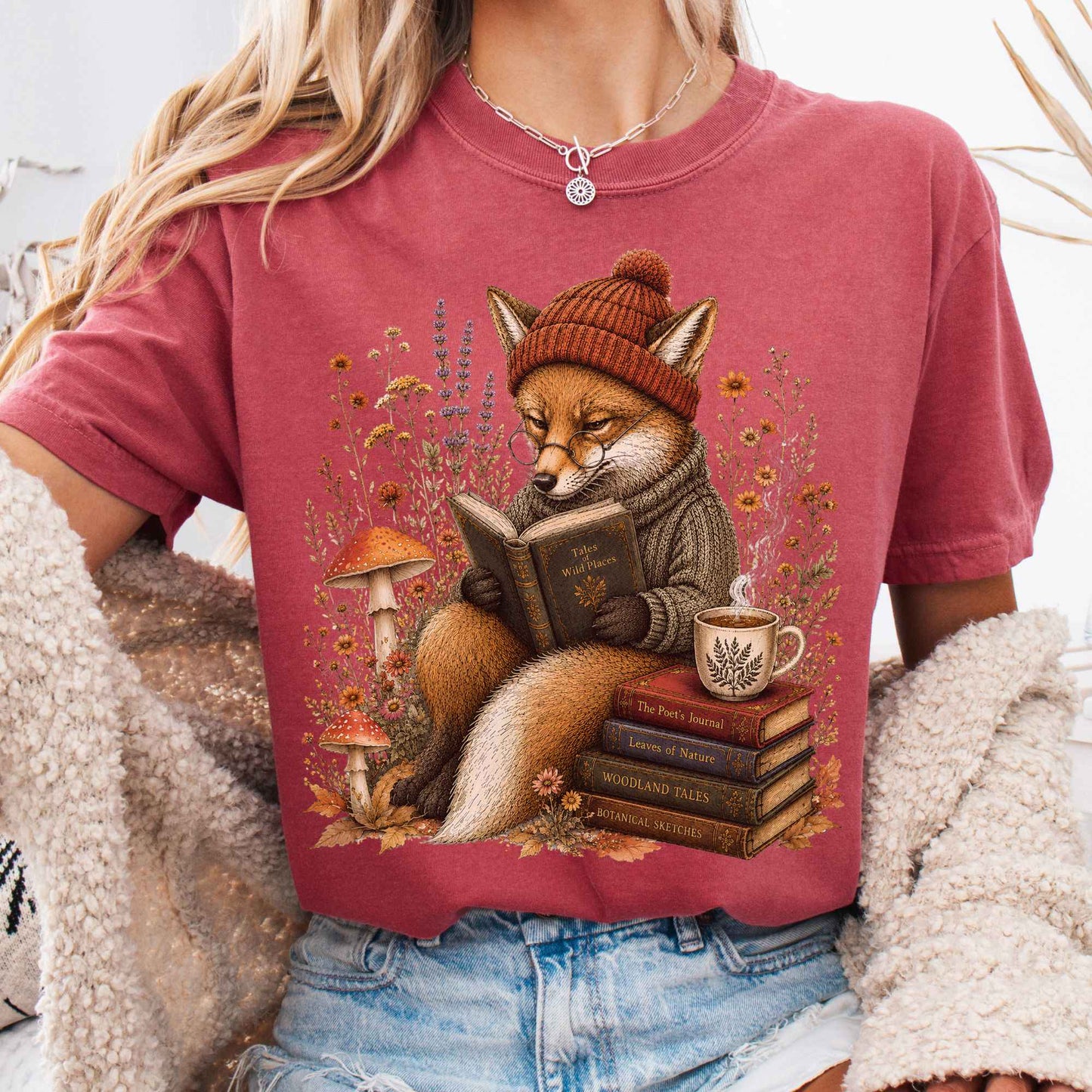 T-Shirt Crimson / S The Woodland Reader Fox T-Shirt The Mystic Eden