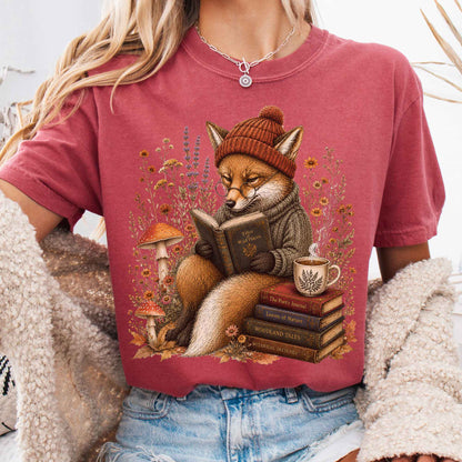 T-Shirt Crimson / S The Woodland Reader Fox T-Shirt The Mystic Eden