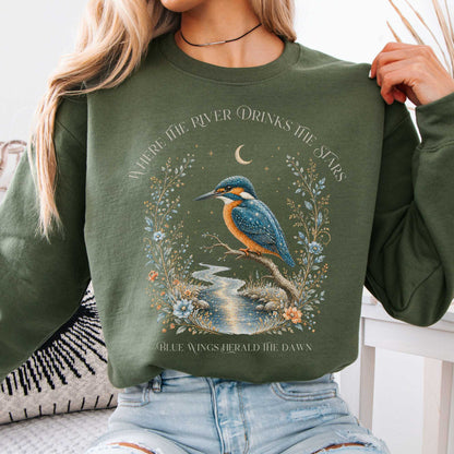Sweatshirt Military Green / S Where the River Drinks the Stars Crewneck Sweatshirt The Mystic Eden