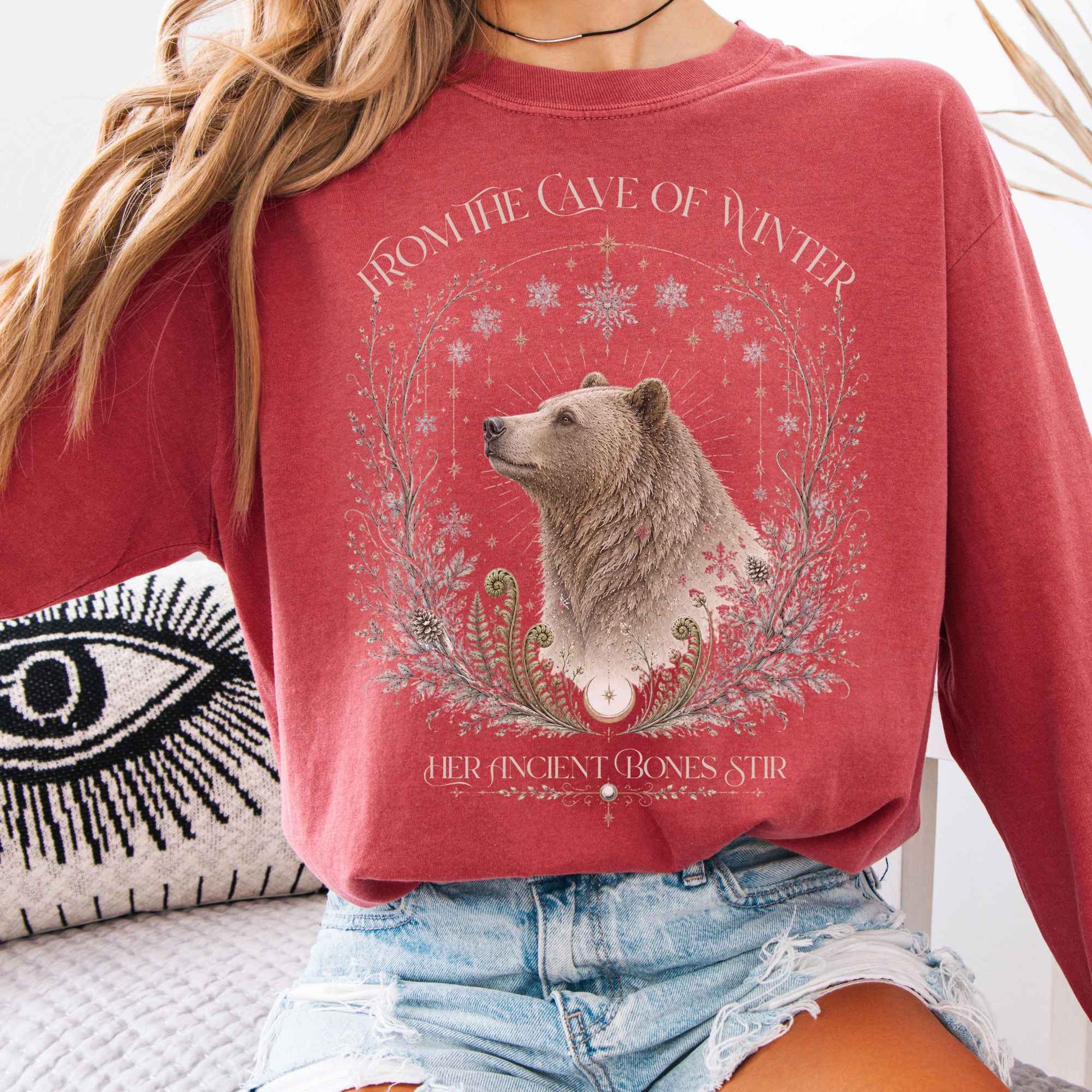 Long-sleeve Crimson / S From the Cave of Winter Her Ancient Bones Stir Long Sleeve The Mystic Eden