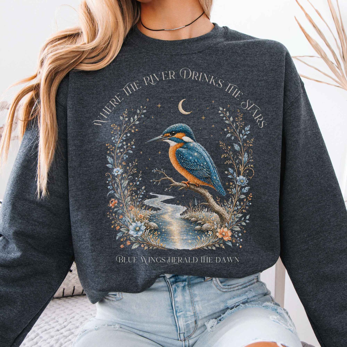 Sweatshirt Dark Heather / S Where the River Drinks the Stars Crewneck Sweatshirt The Mystic Eden