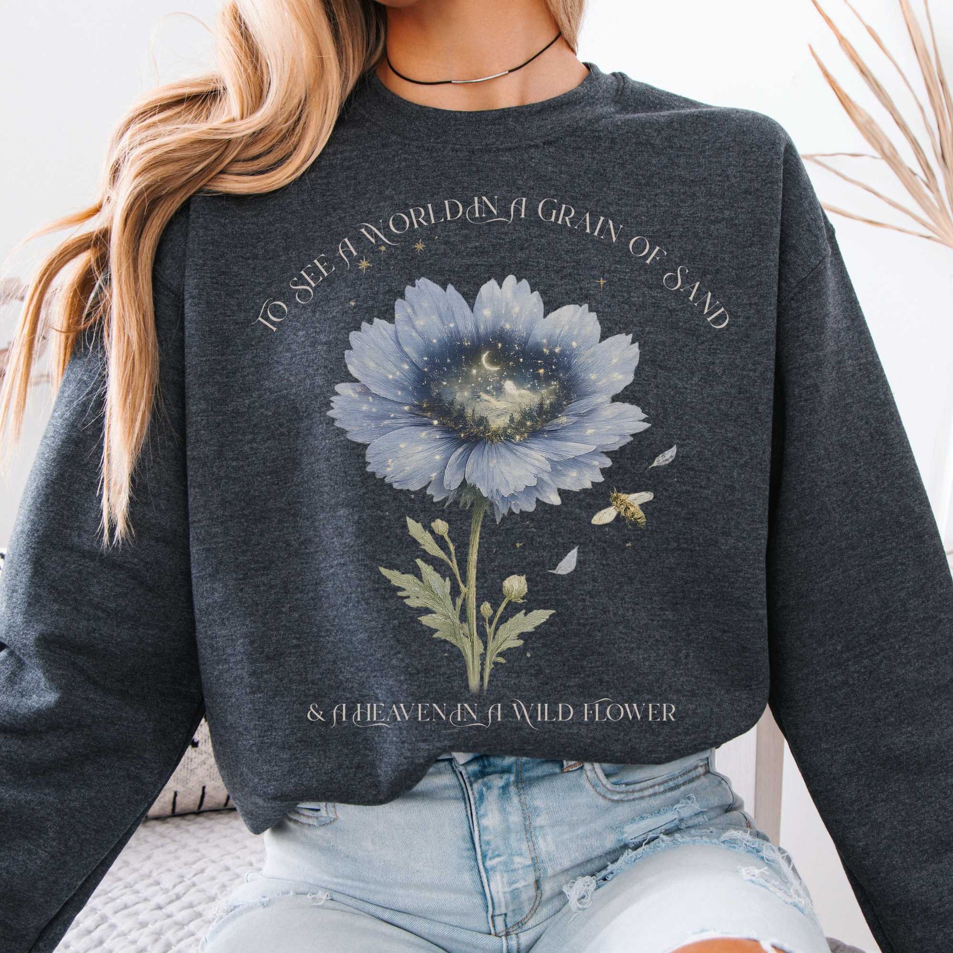 Sweatshirt Dark Heather / S Heaven in a Wildflower William Blake Crewneck Sweatshirt The Mystic Eden