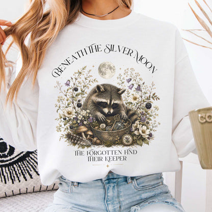 Sweatshirt White / S Beneath the Silver Moon Raccoon Crewneck Sweatshirt The Mystic Eden