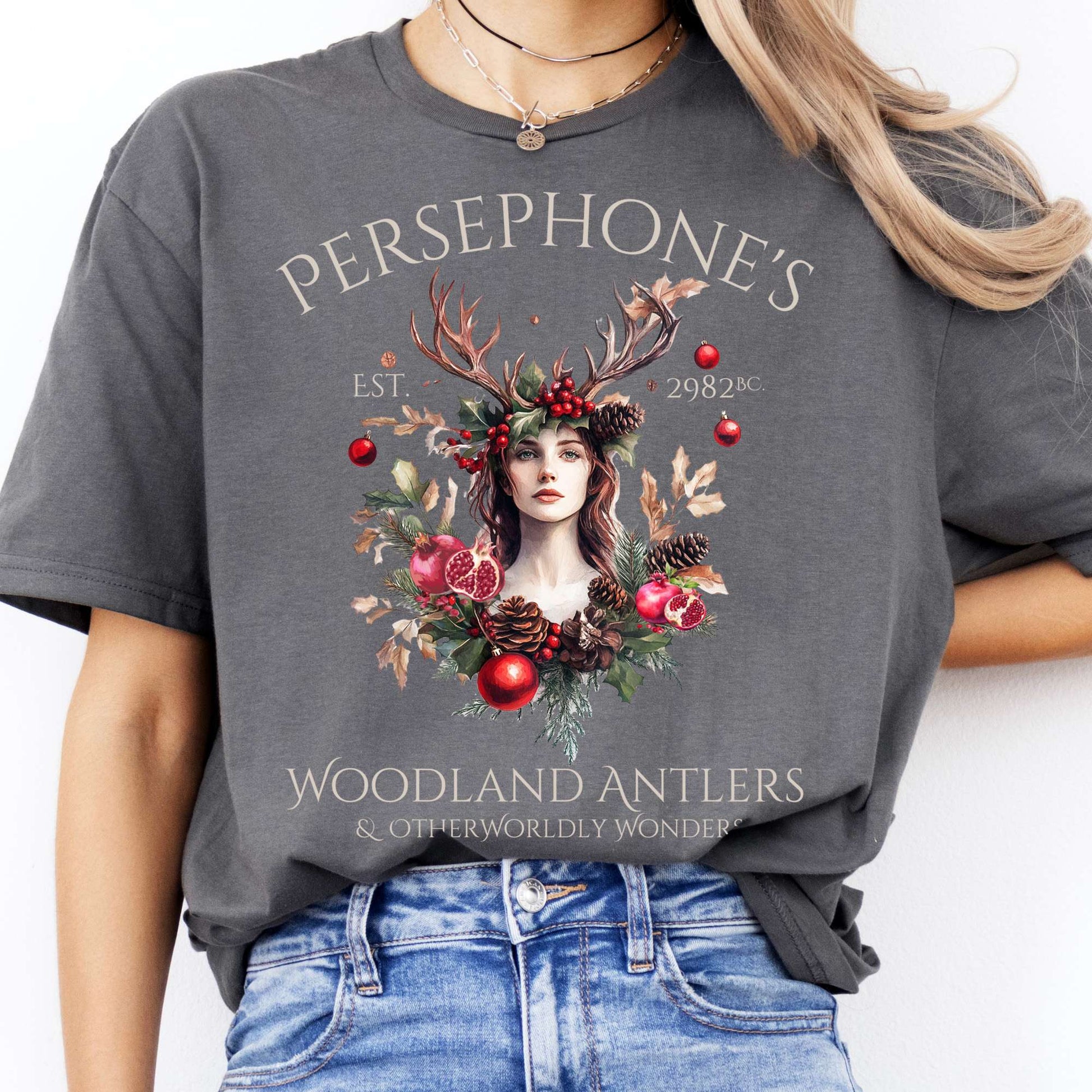 T-Shirts Persephone's Woodland Antlers Christmas T-Shirt The Mystic Eden