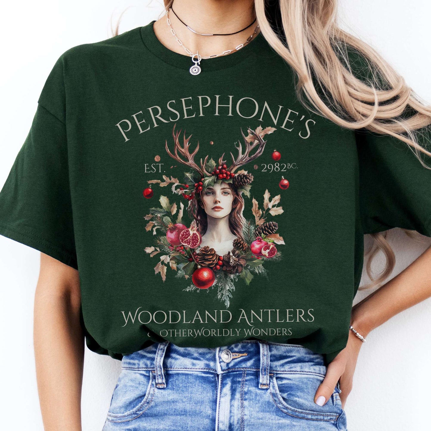 T-Shirts Persephone's Woodland Antlers Christmas T-Shirt The Mystic Eden