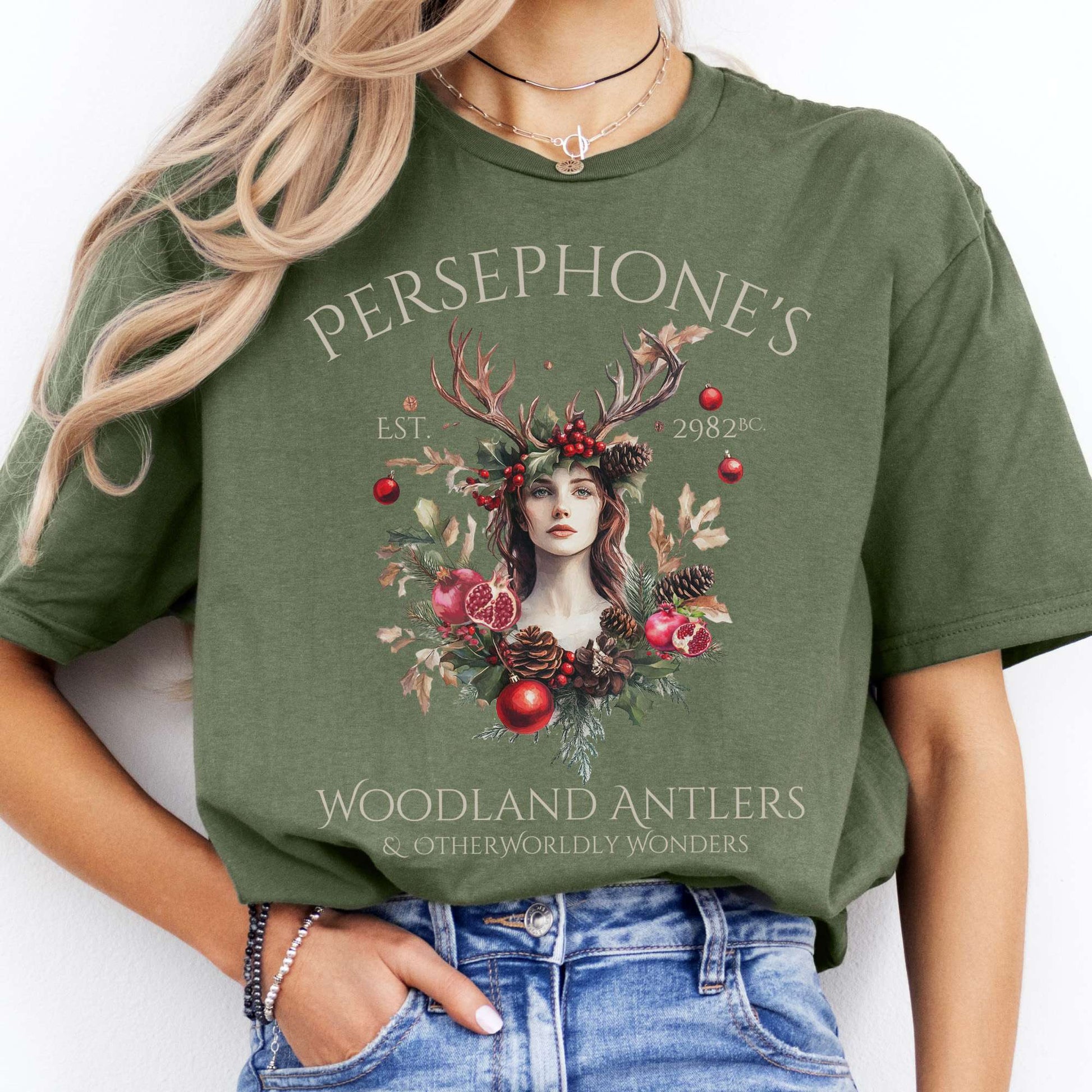T-Shirts Persephone's Woodland Antlers Christmas T-Shirt The Mystic Eden