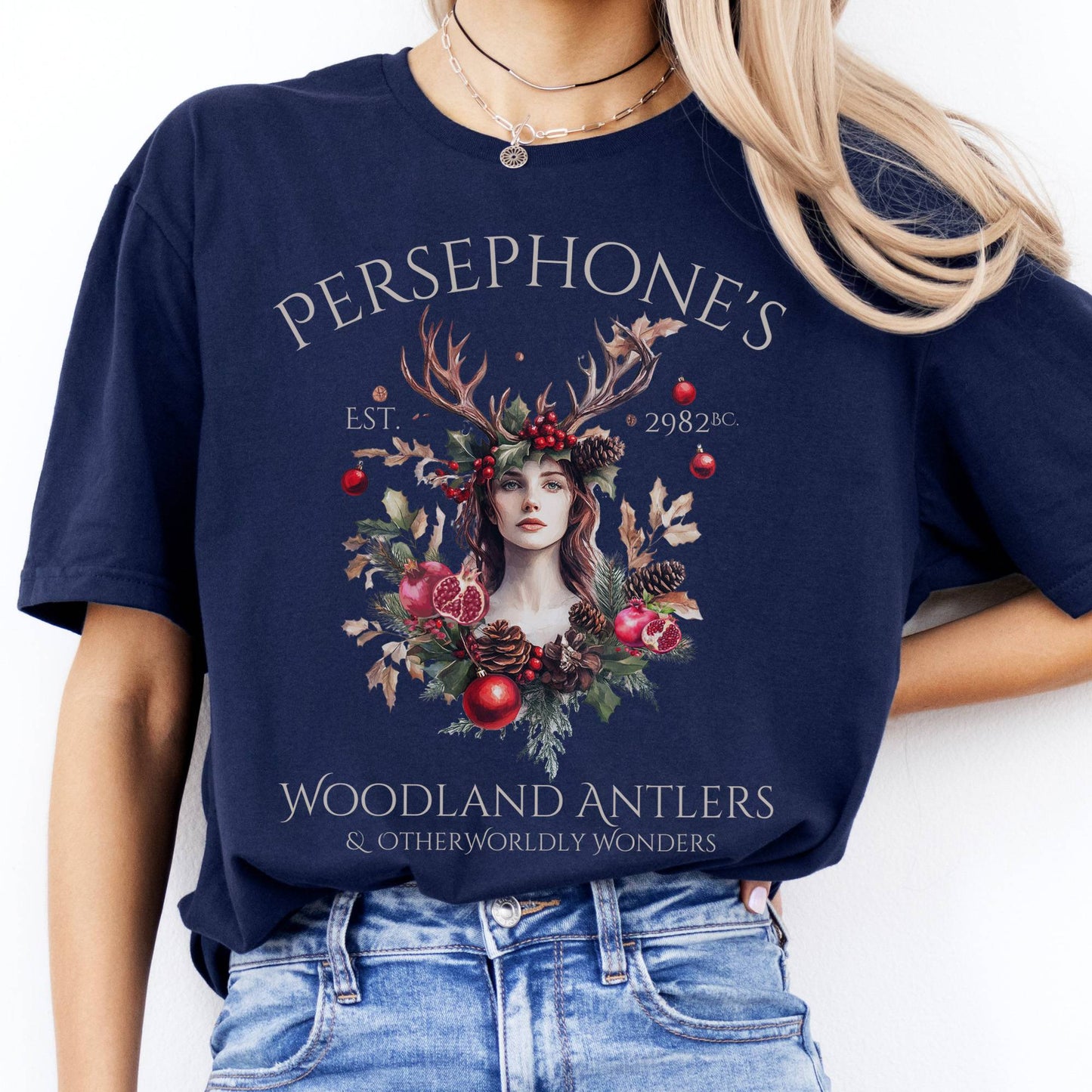 T-Shirts Persephone's Woodland Antlers Christmas T-Shirt The Mystic Eden