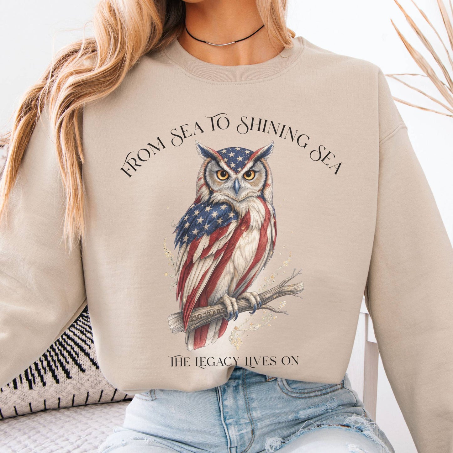 Sweatshirt Sand / S The Legacy Lives On America 250 Owl Crewneck Sweatshirt The Mystic Eden