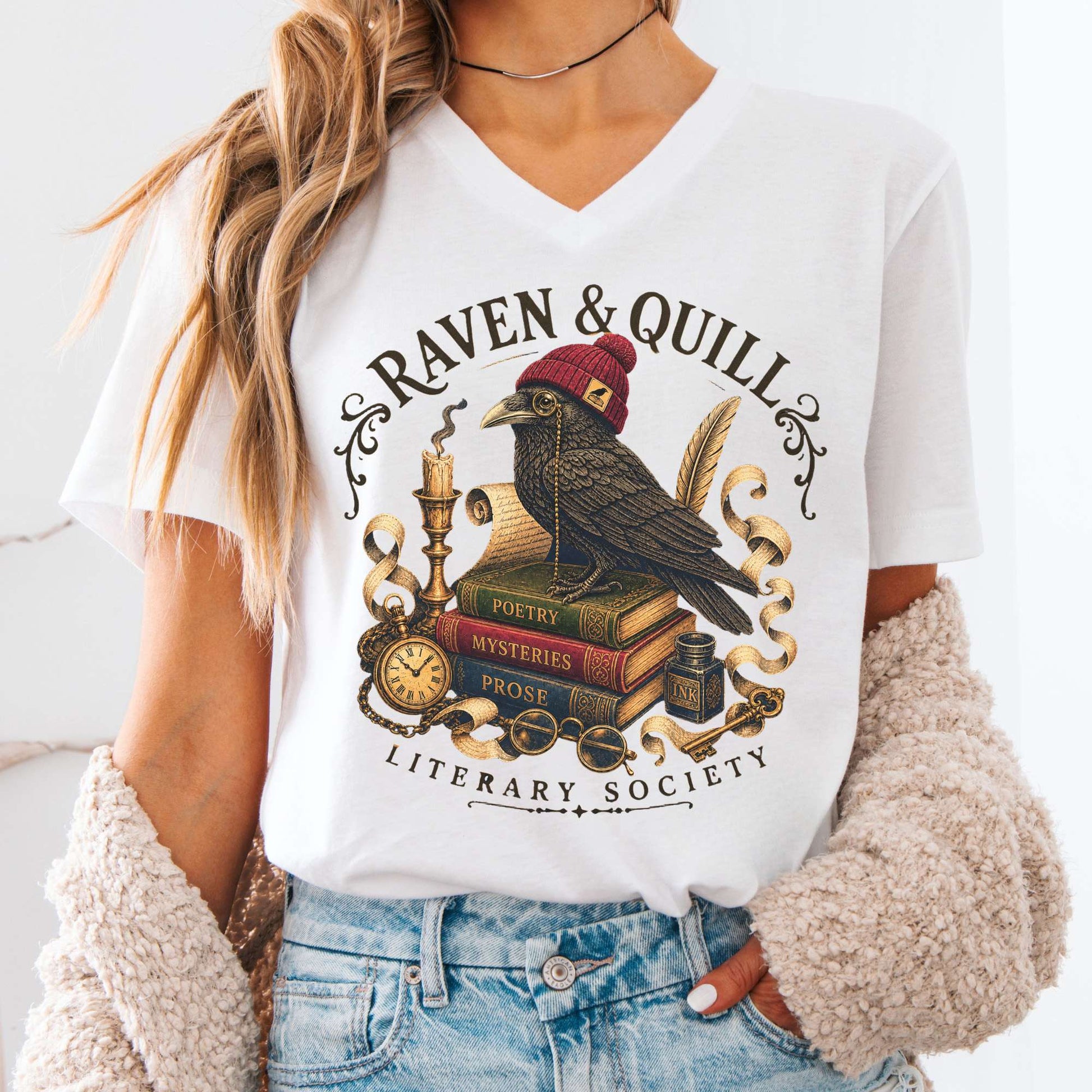 V-neck White / S Raven & Quill Literary Society V-Neck The Mystic Eden