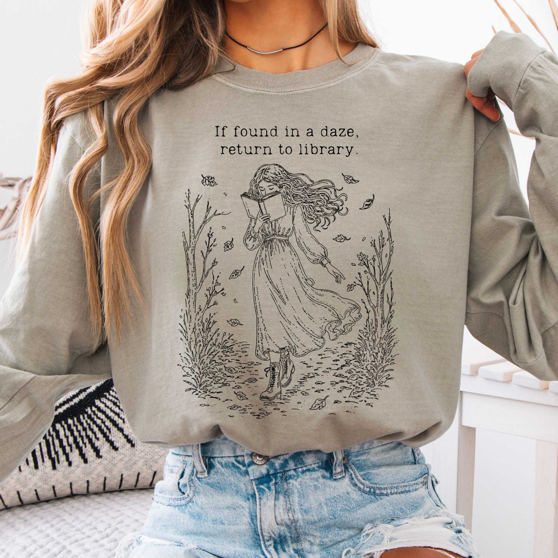 Long-sleeve Sandstone / S If Found in a Daze, Return to Library Long Sleeve The Mystic Eden