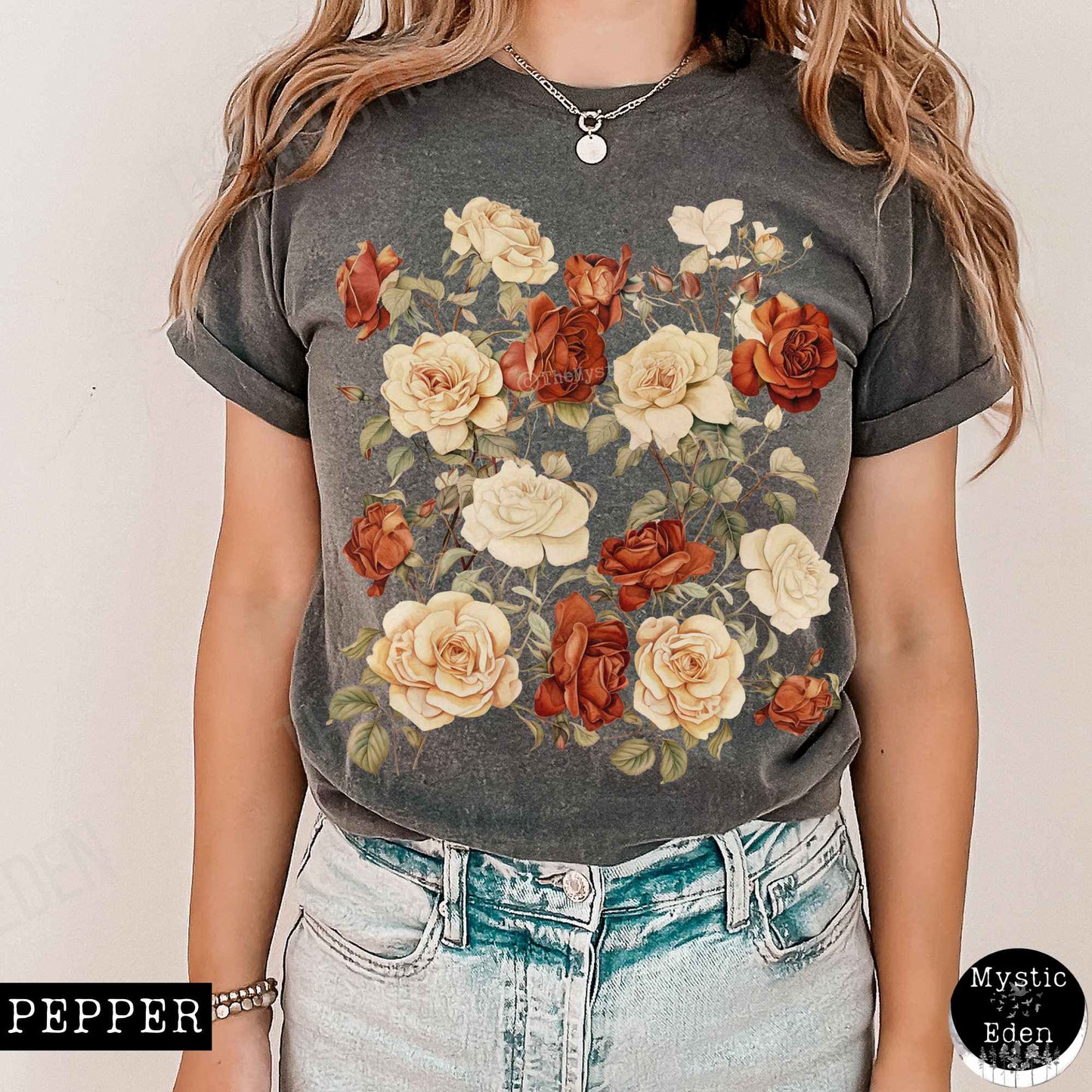 Vintage dark academia aesthetic roses shirt