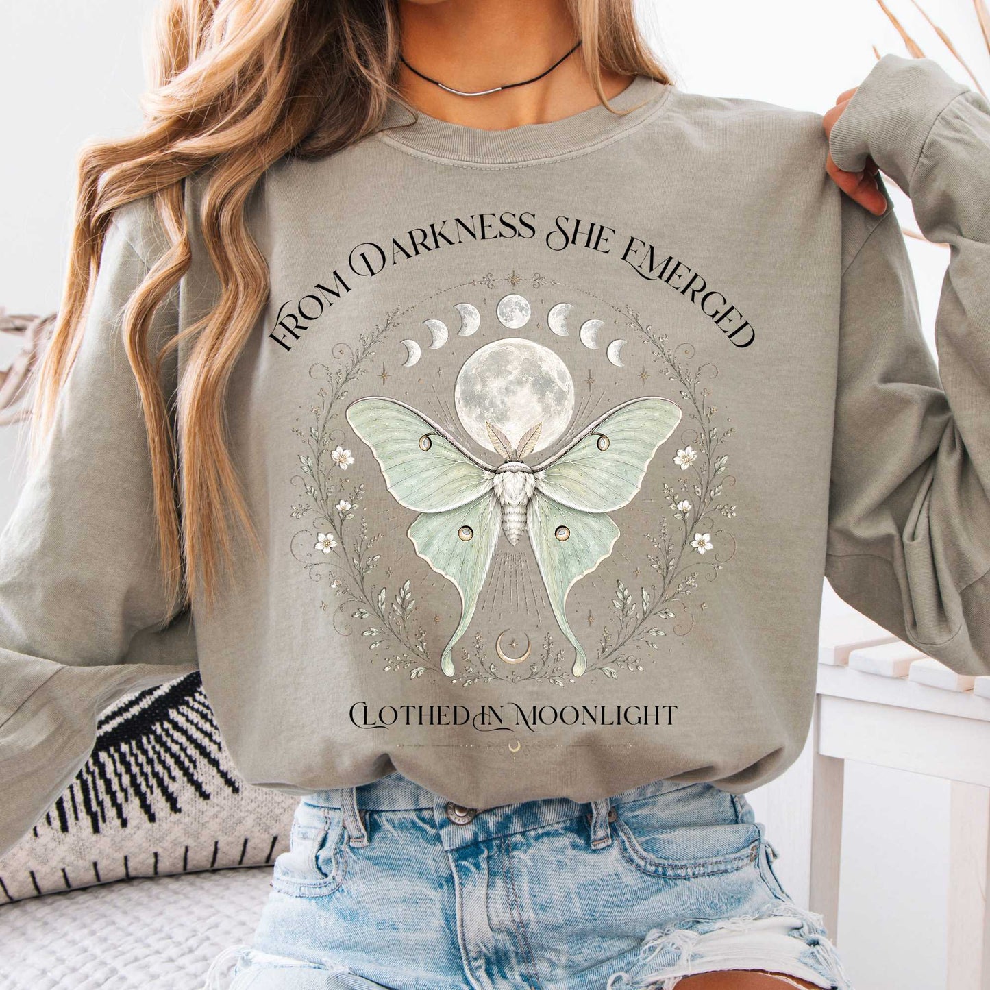 Long-sleeve Sandstone / S From Darkness She Emerged Clothed in Moonlight Long Sleeve The Mystic Eden