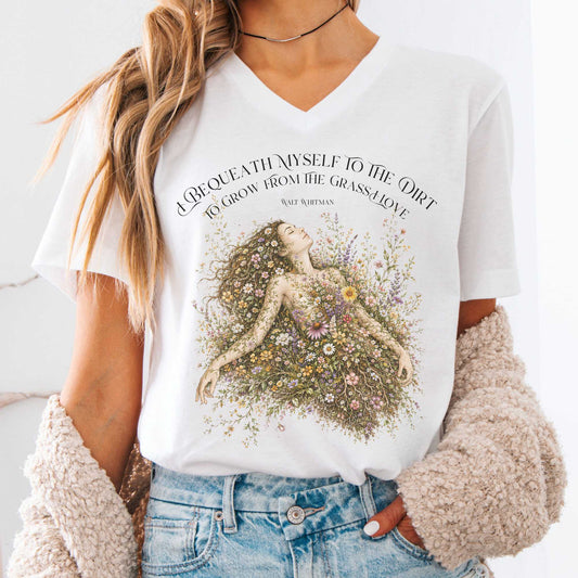 V-neck White / S I Bequeath Myself to the Dirt Walt Whitman V-Neck The Mystic Eden