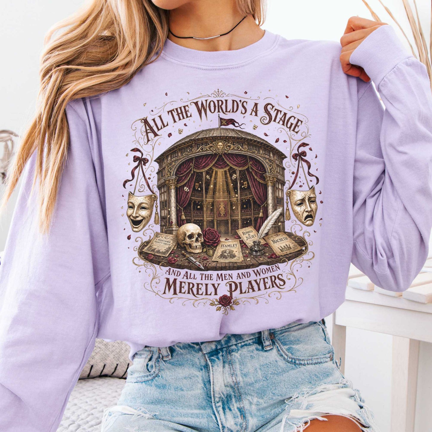 Long-sleeve Orchid / S All the World's a Stage Shakespeare Long Sleeve The Mystic Eden