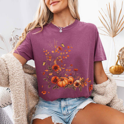 Vintage fall floral pumpkin tee