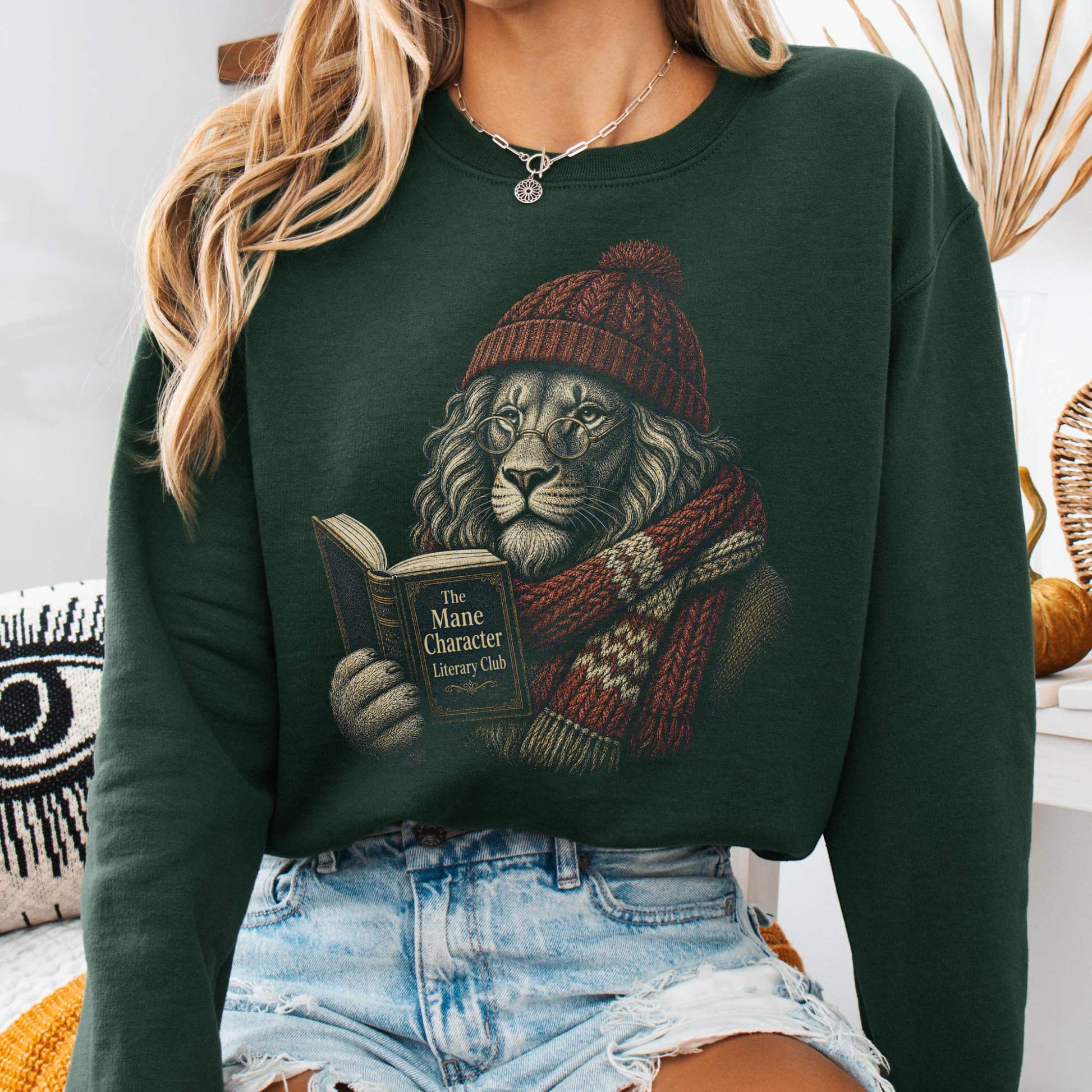 Sweatshirt Forest Green / S The Mane Character Literary Club Lion Crewneck Sweatshirt The Mystic Eden