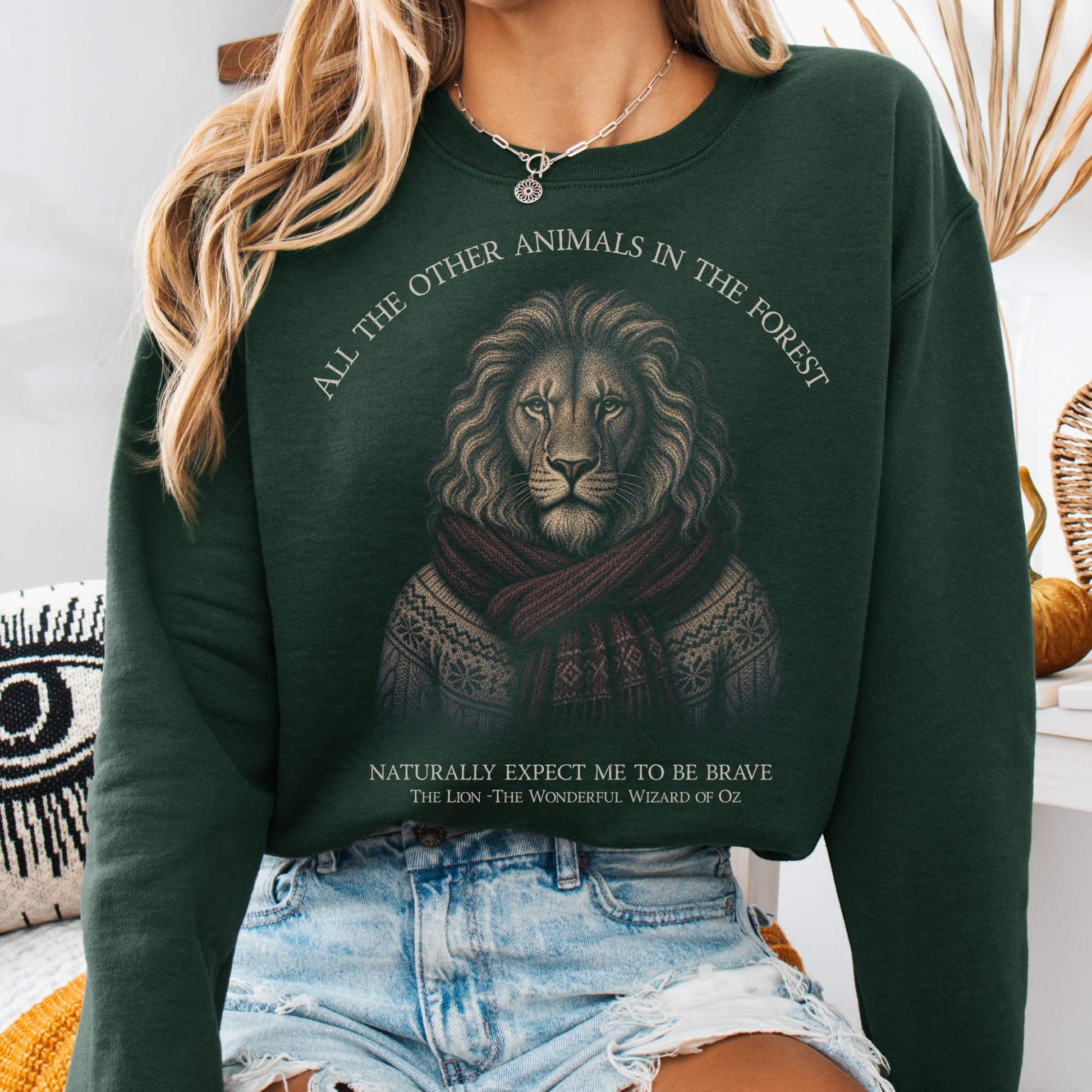 Sweatshirt Forest Green / S All the Other Animals in the Forest Lion Oz Crewneck Sweatshirt The Mystic Eden