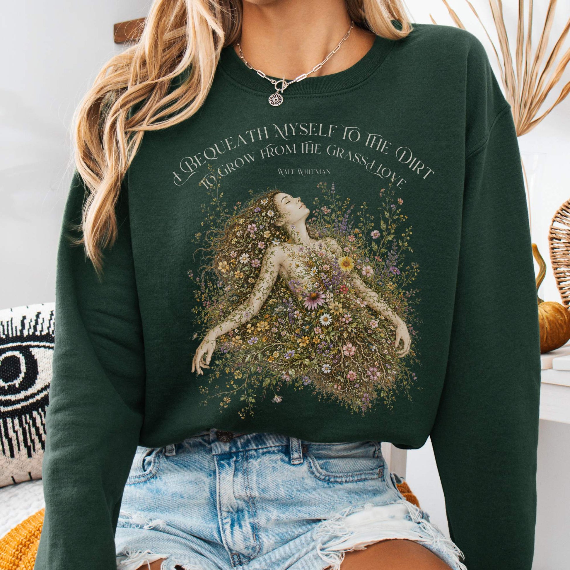 Sweatshirt Forest Green / S I Bequeath Myself to the Dirt Walt Whitman Crewneck Sweatshirt The Mystic Eden