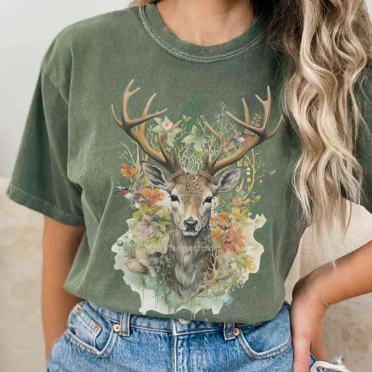 Cottagecore deer floral shirt