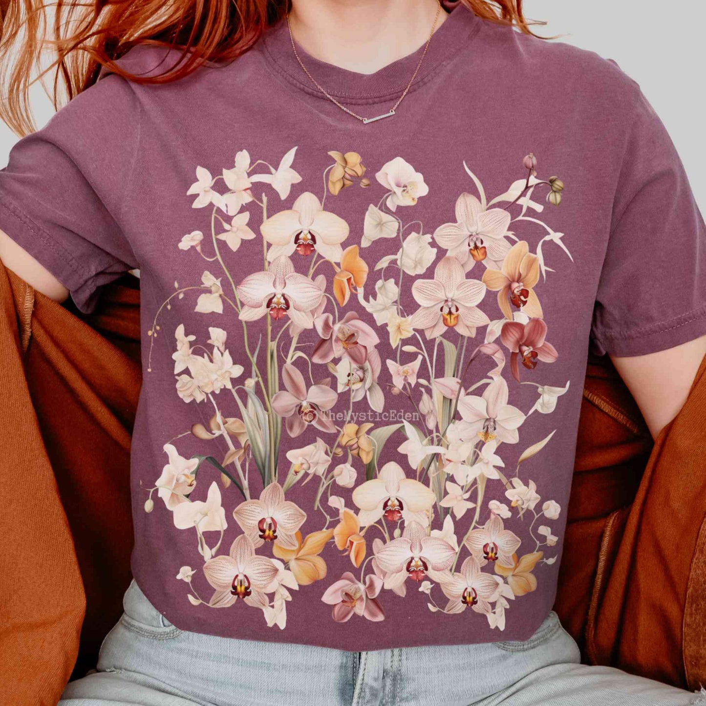 Vintage pressed flowers orchid shirt