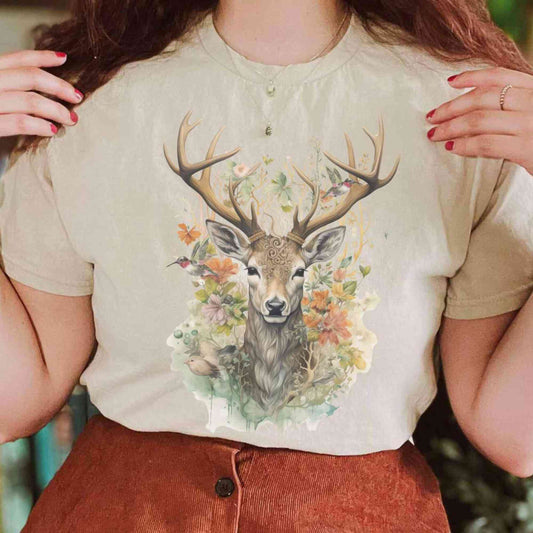 Cottagecore deer floral shirt