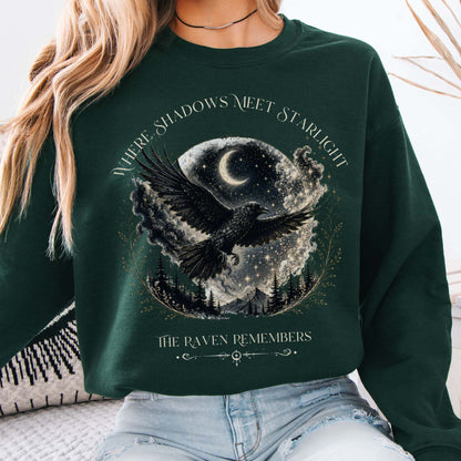 Sweatshirt Forest Green / S Where Shadows Meet Starlight Raven Crewneck Sweatshirt The Mystic Eden