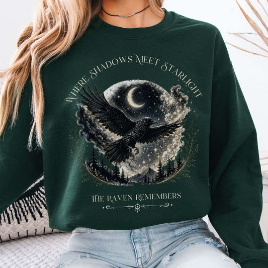 Sweatshirt Forest Green / S Where Shadows Meet Starlight Raven Crewneck Sweatshirt The Mystic Eden