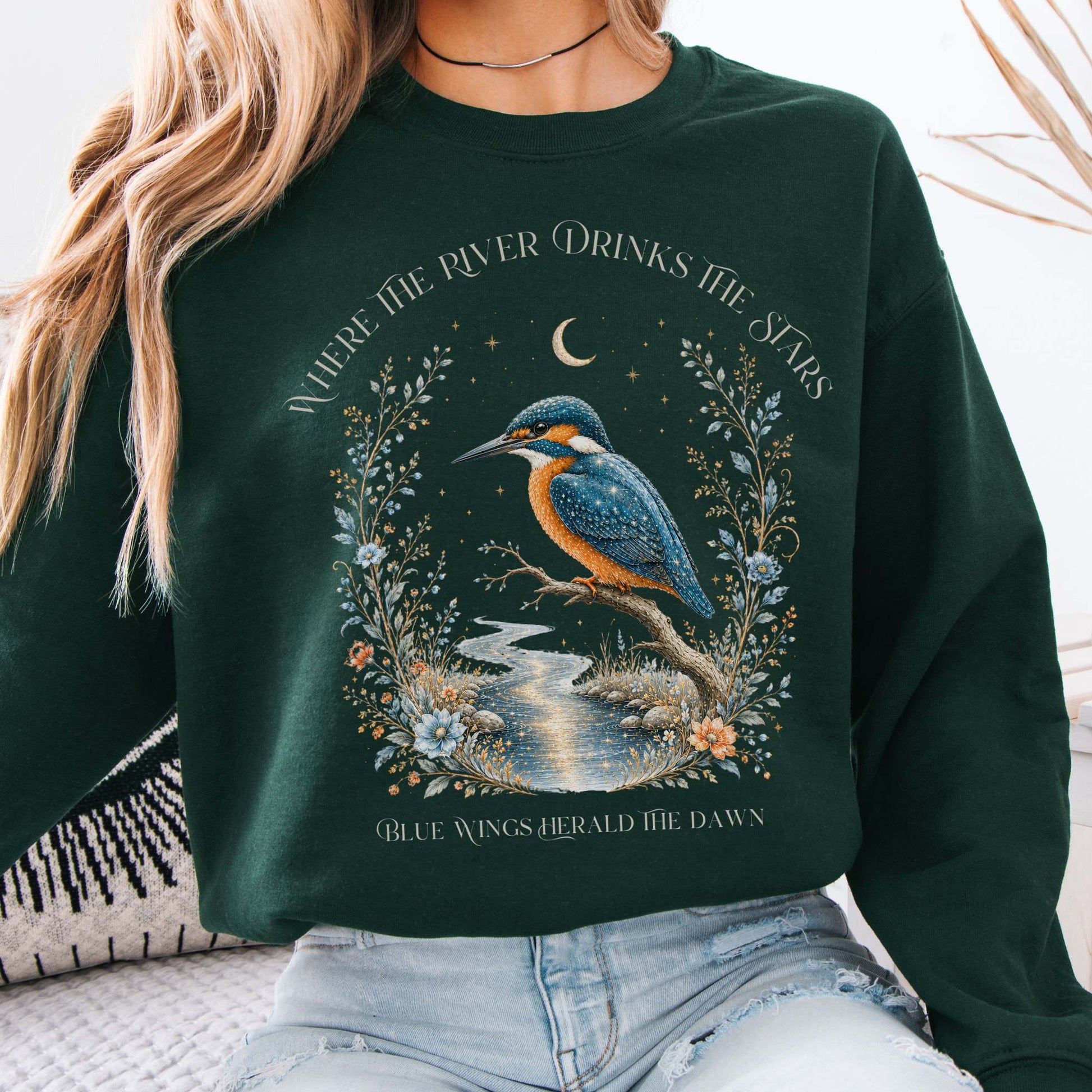 Sweatshirt Forest Green / S Where the River Drinks the Stars Crewneck Sweatshirt The Mystic Eden