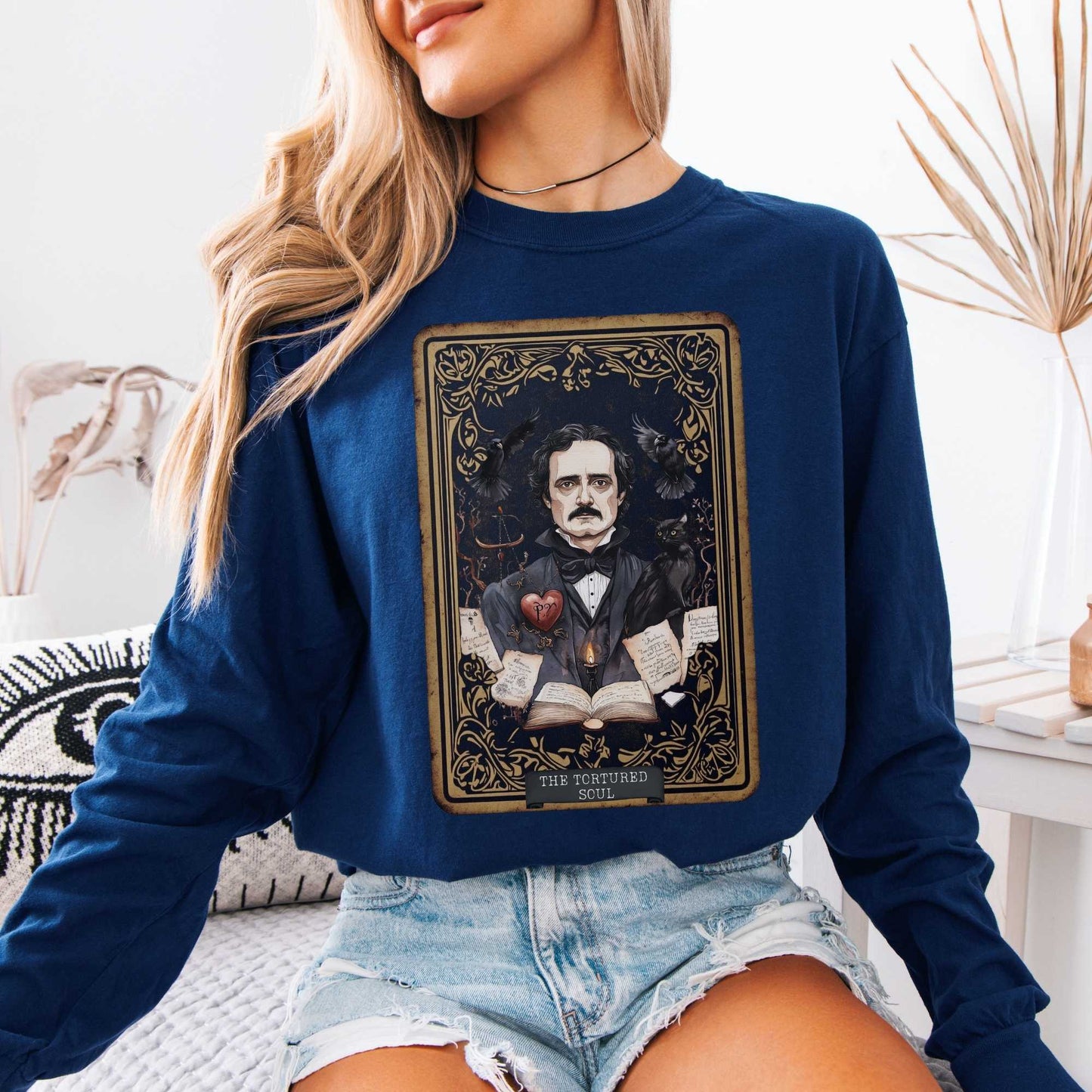 The Tortured Soul Tarot Card Edgar Allan Poe Long Sleeved Shirt