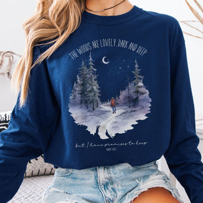 The Woods Are Lovely Dark And Deep Robert Frost Long Sleeve