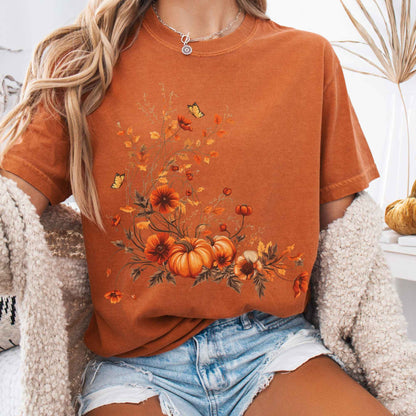 Vintage fall floral pumpkin tee