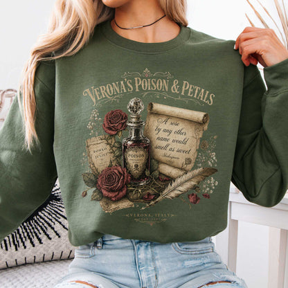 Sweatshirt Military Green / S Shakespeare's Verona's Poison & Petals Romeo & Juliet Crewneck Sweatshirt The Mystic Eden