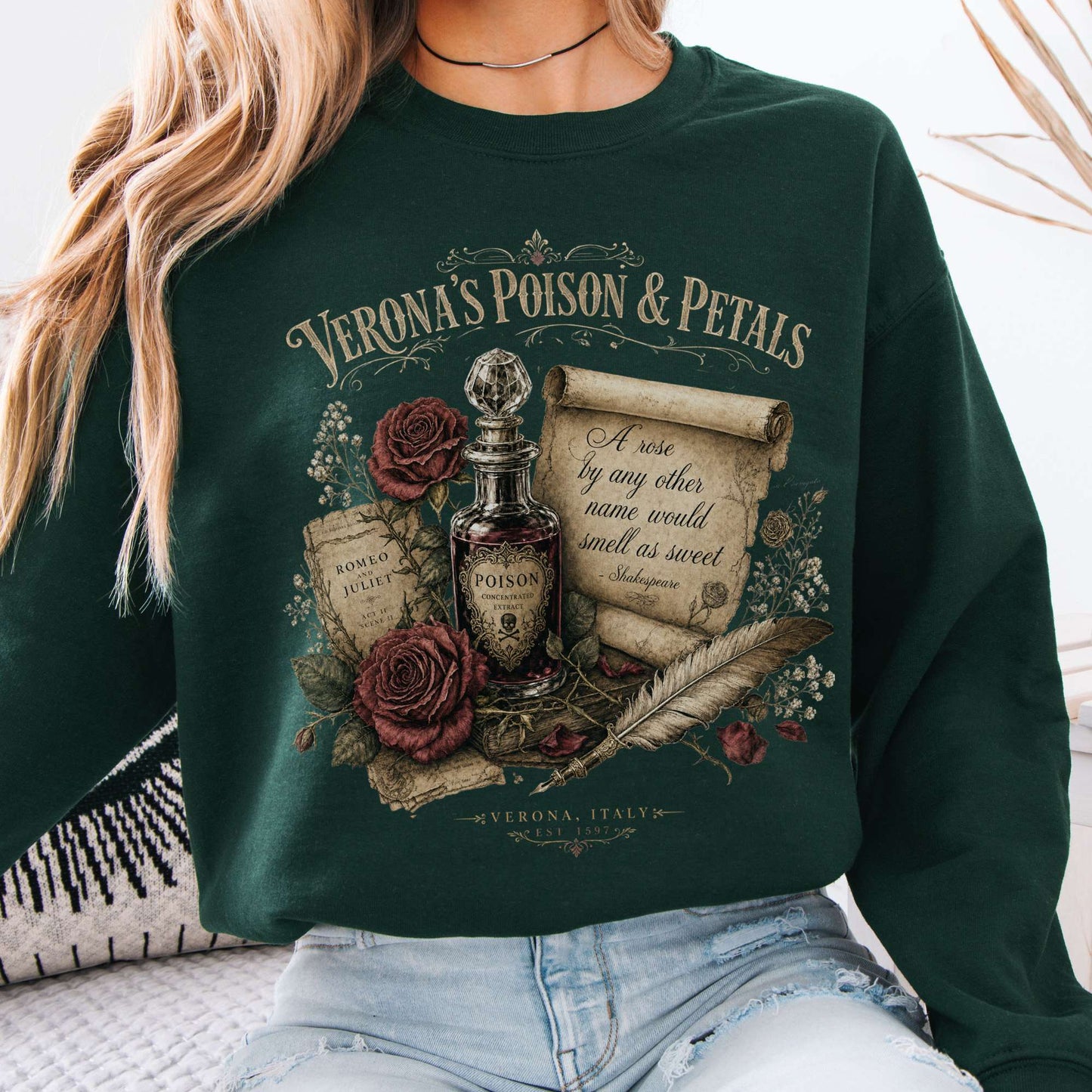Sweatshirt Forest Green / S Shakespeare's Verona's Poison & Petals Romeo & Juliet Crewneck Sweatshirt The Mystic Eden