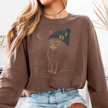 Long-sleeve Espresso / S Moonlit Readers Society Cat Long Sleeve The Mystic Eden