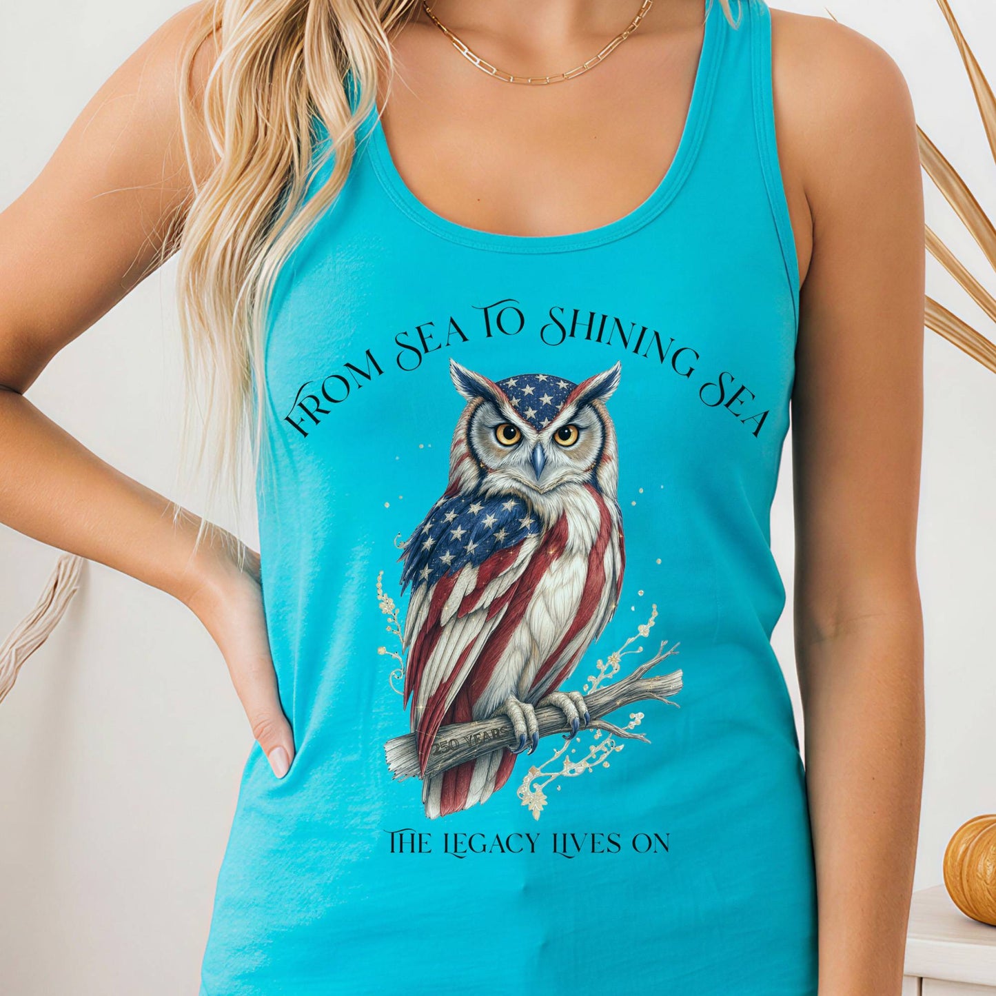 Tank Top Solid Tahiti Blue / XS The Legacy Lives On America 250 Owl Women's Lightweight Tank Top The Mystic Eden