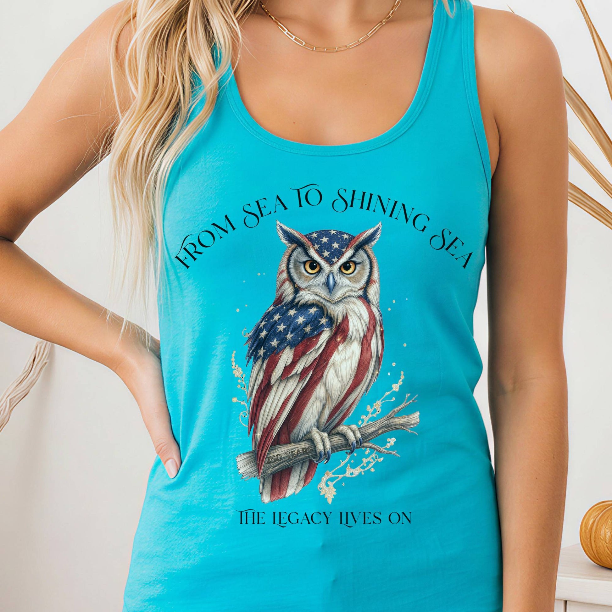Tank Top Solid Tahiti Blue / XS The Legacy Lives On America 250 Owl Women's Lightweight Tank Top The Mystic Eden