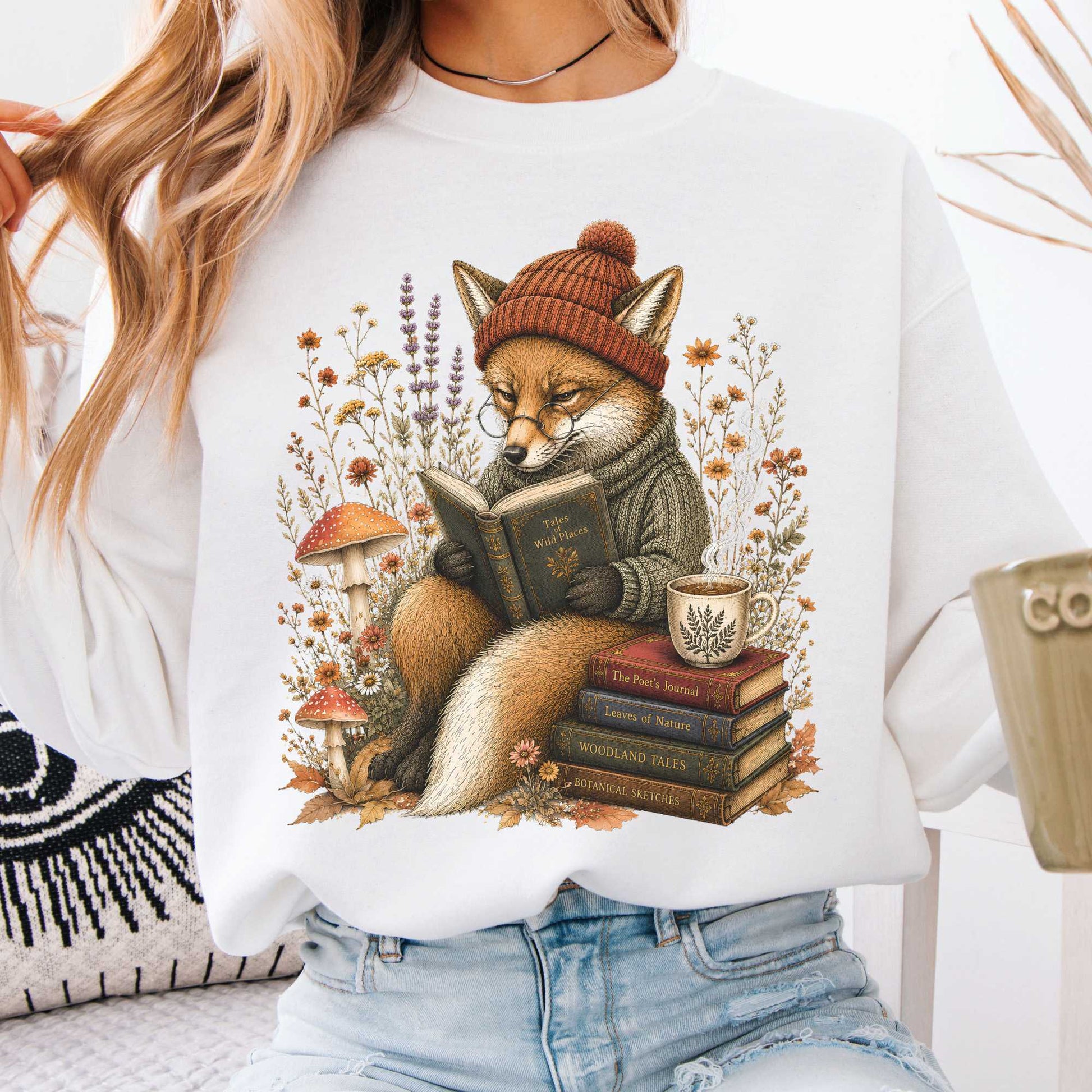 Sweatshirt White / S The Woodland Reader Fox Crewneck Sweatshirt The Mystic Eden
