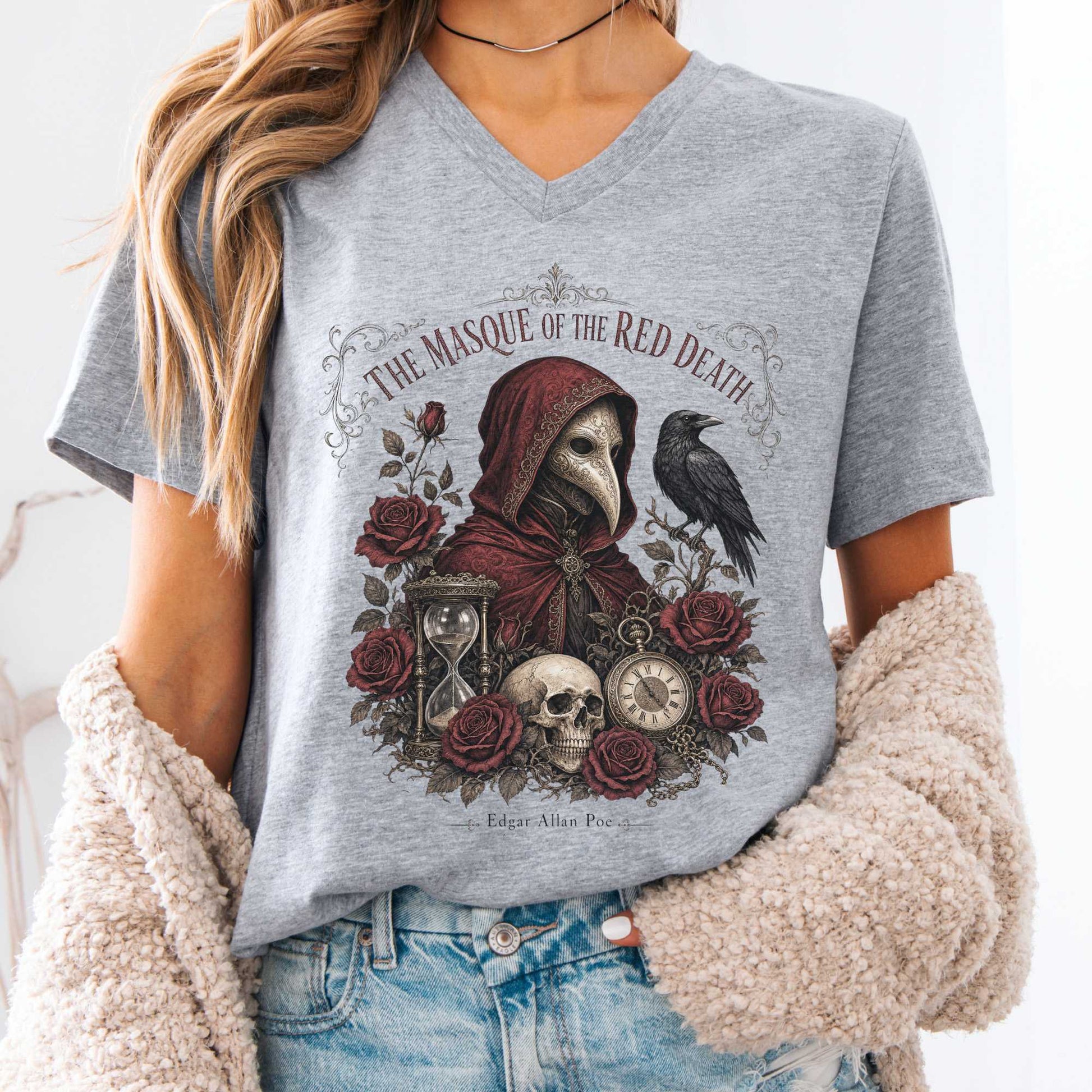 V-neck Athletic Heather / S Poe's The Masque of the Red Death V-Neck The Mystic Eden