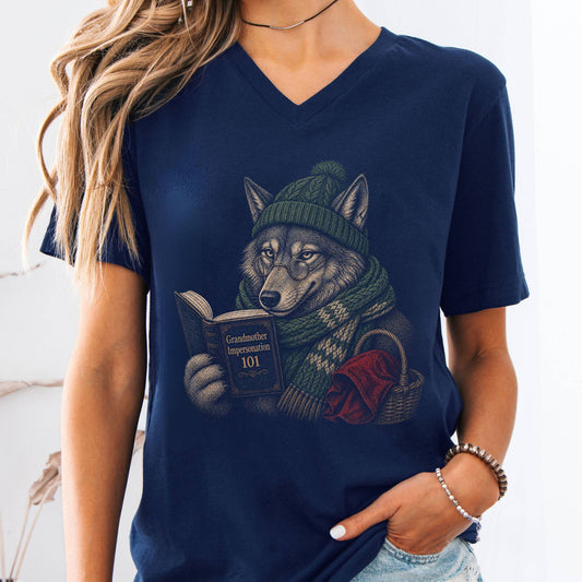 V-neck Navy / S Grandmother Impersonation 101 Wolf Red Riding Hood V-Neck The Mystic Eden