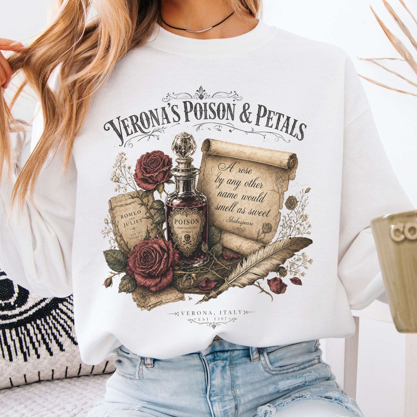 Sweatshirt White / S Shakespeare's Verona's Poison & Petals Romeo & Juliet Crewneck Sweatshirt The Mystic Eden