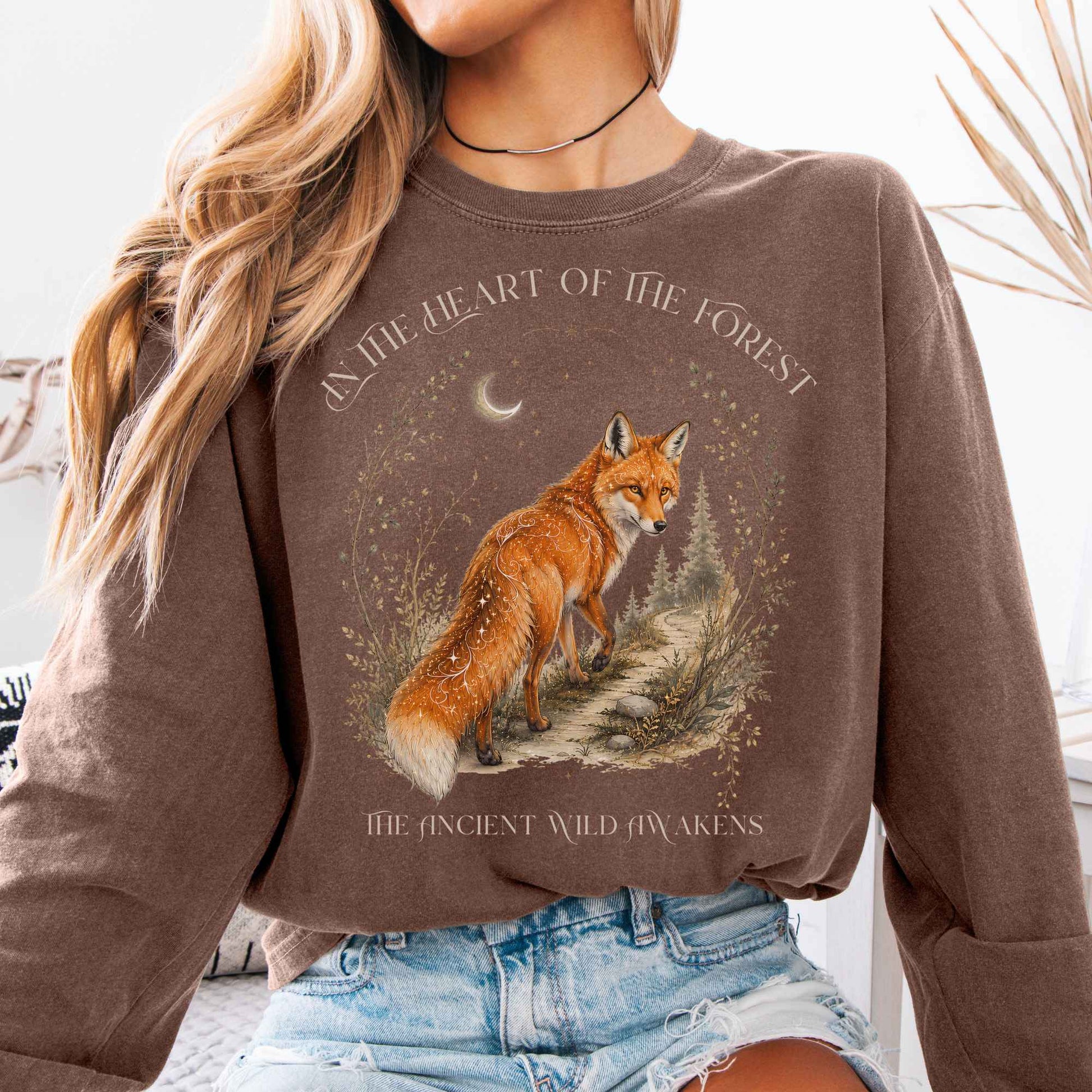 Long-sleeve Espresso / S In the Heart of the Forest The Ancient Wild Awakens Fox Long Sleeve The Mystic Eden