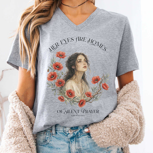 V-neck Athletic Heather / S Her Eyes Are Homes of Silent Prayer Lord Tennyson V-Neck The Mystic Eden
