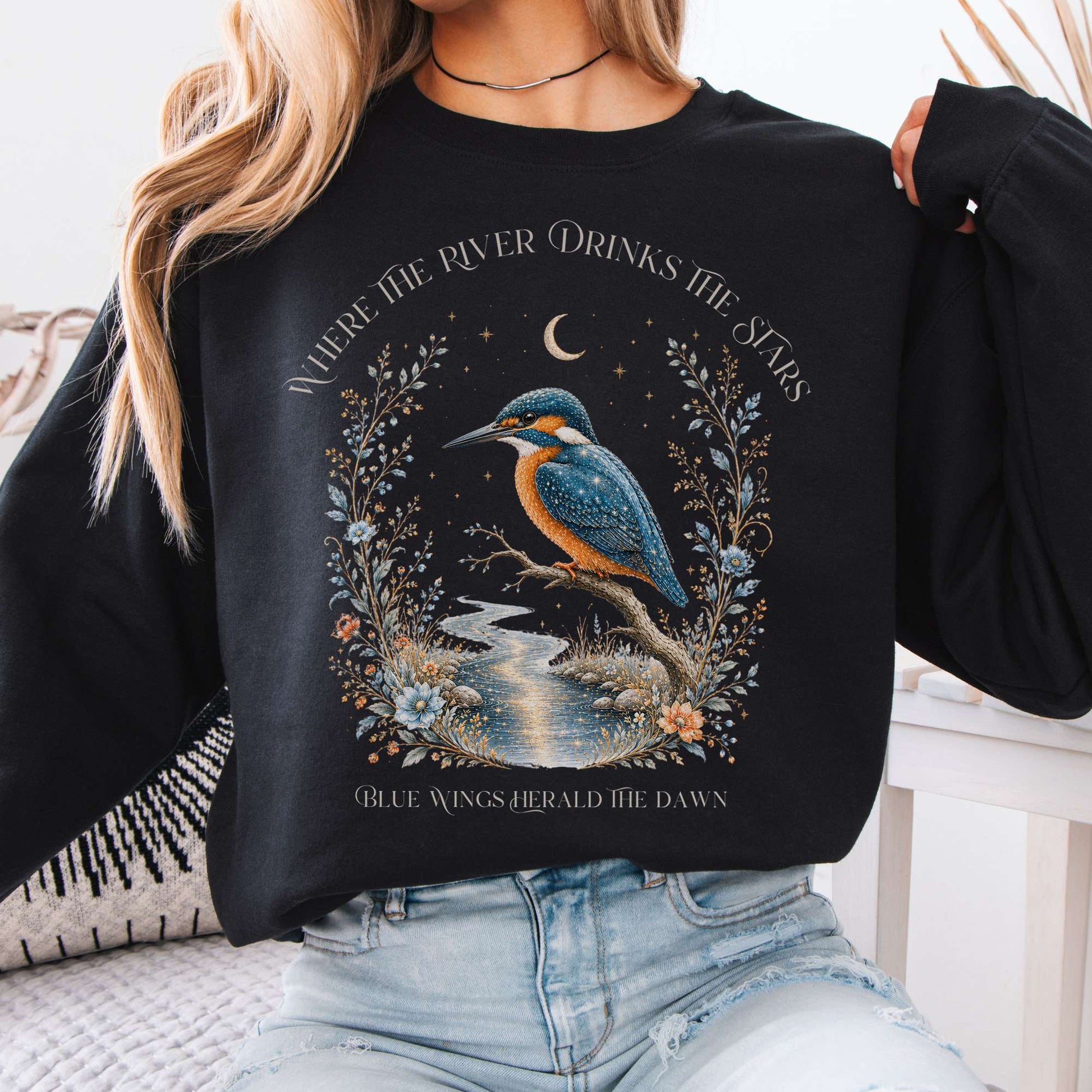 Sweatshirt Black / S Where the River Drinks the Stars Crewneck Sweatshirt The Mystic Eden