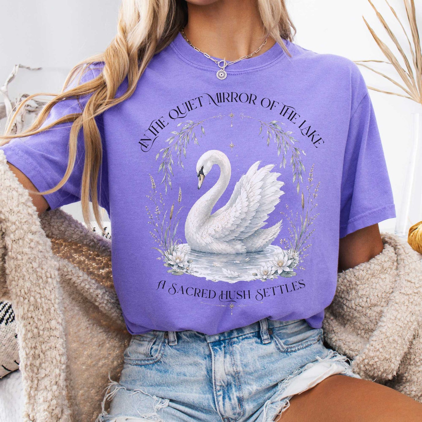 T-Shirt Violet / S In The Quiet Mirror Swan T-Shirt The Mystic Eden