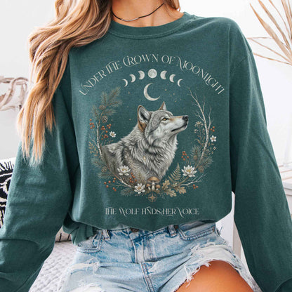 Long-sleeve Blue Spruce / S Under the Crown of Moonlight Wolf Long Sleeve The Mystic Eden
